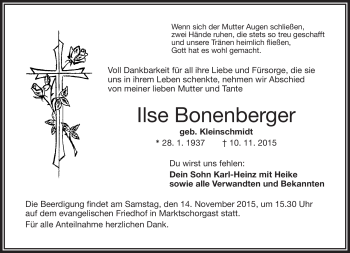 Traueranzeige von Ilse Bonenberger von Frankenpost
