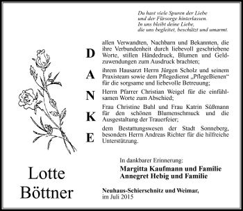 Traueranzeige von Lotte Böttner von Südthüringer Presse