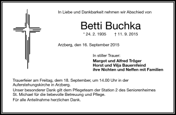 Traueranzeige von Betti Buchka von Frankenpost