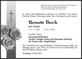 Traueranzeige von Renate Beck von Südthüringer Presse