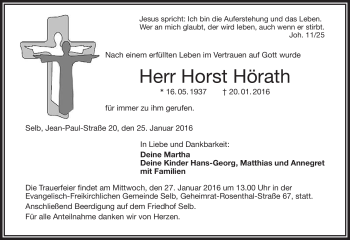 Traueranzeige von Horst Hörath von Frankenpost
