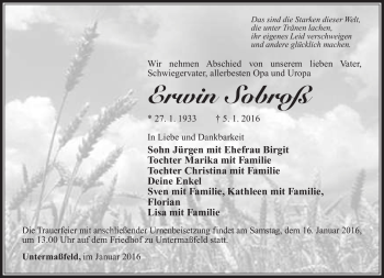 Traueranzeige von Erwin Sobroß von Südthüringer Presse