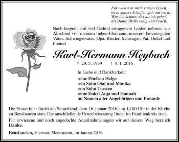 Traueranzeige von Karl-Hermann Heybach von Südthüringer Presse