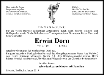 Traueranzeige von Erwin Dorn von Südthüringer Presse