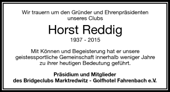 Traueranzeige von Horst Reddig von Frankenpost