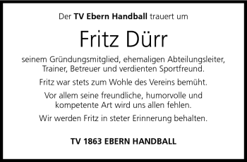 Traueranzeige von Fritz Dürr von Neue Presse Coburg