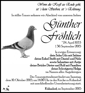 Traueranzeige von Günther Fröhlich von Südthüringer Presse
