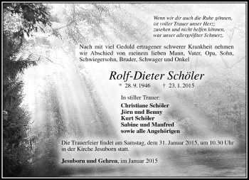 Traueranzeige von Rolf-Dieter Schöler von Südthüringer Presse