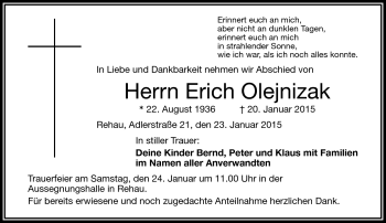 Traueranzeige von Erich Olejnizak von Frankenpost