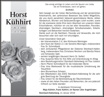 Traueranzeige von Horst Kühhirt von Südthüringer Presse