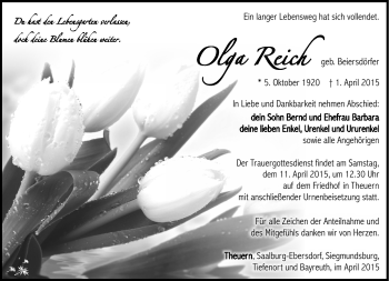 Traueranzeige von Olga Reich von Südthüringer Presse