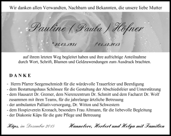 Traueranzeige von Paula Höfner von Neue Presse Coburg