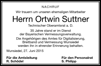 Traueranzeige von Ortwin Suttner von Frankenpost