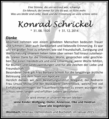 Traueranzeige von Konrad Schrickel von Südthüringer Presse
