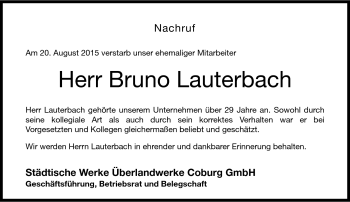 Traueranzeige von Bruno Lauterbach von Neue Presse Coburg