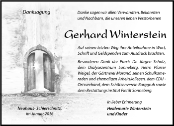 Traueranzeige von Gerhard Winterstein von Südthüringer Presse