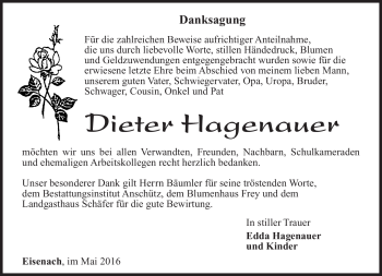 Traueranzeige von Dieter Hagenauer von Südthüringer Presse