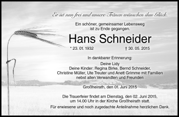Traueranzeige von Hans Schneider von Neue Presse Coburg