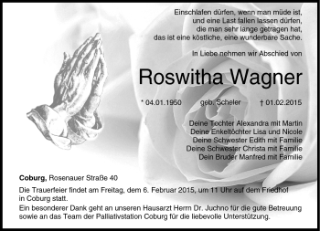 Traueranzeige von Roswitha Wagner von Neue Presse Coburg