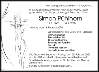 Traueranzeige von Simon Pühlhorn von Frankenpost