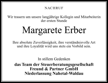 Traueranzeige von Margarete Erber von Südthüringer Presse