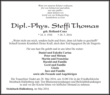 Traueranzeige von Steffi Zhomas von Südthüringer Presse