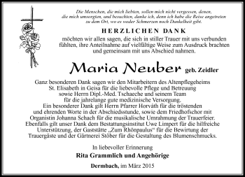 Traueranzeige von Maria Neuber von Südthüringer Presse
