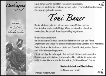 Traueranzeige von Toni Bauer von Südthüringer Presse
