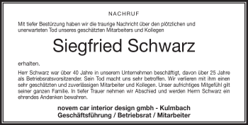 Traueranzeige von Siegfried Schwarz von Frankenpost