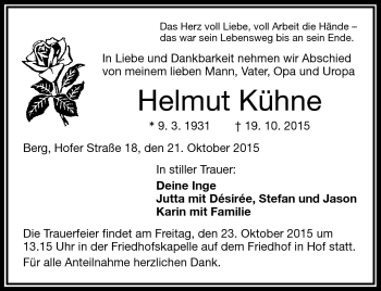 Traueranzeige von Helmut Kühne von Frankenpost