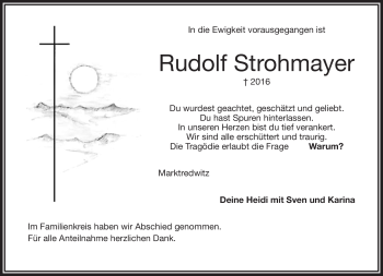 Traueranzeige von Rudolf Strohmayer von Frankenpost