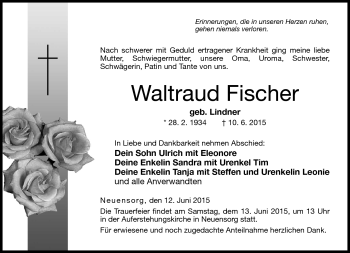 Traueranzeige von Waltraud Fischer von Neue Presse Coburg
