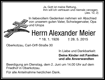 Traueranzeige von Alexander Meier von Frankenpost