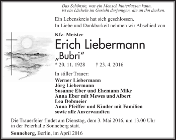 Traueranzeige von Erich Liebermann von Südthüringer Presse