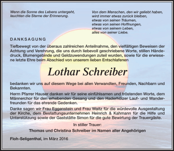 Traueranzeige von Lothar Schreiber von Südthüringer Presse
