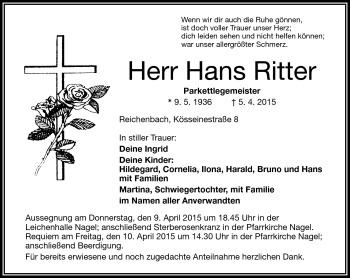 Traueranzeige von Hans Ritter von Frankenpost