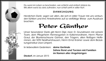 Traueranzeige von Peter Günther von Südthüringer Presse
