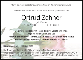Traueranzeige von Ortrud Zehner von Neue Presse Coburg
