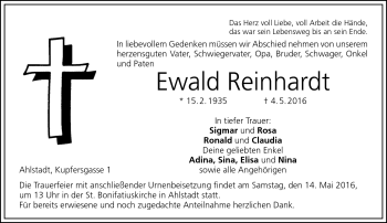 Traueranzeige von Ewald Reinhardt von Neue Presse Coburg
