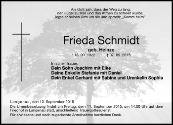 Traueranzeige von Frieda Schmidt von Neue Presse Coburg