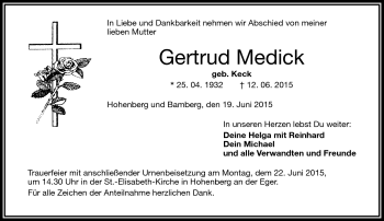 Traueranzeige von Gertrud Medick von Frankenpost