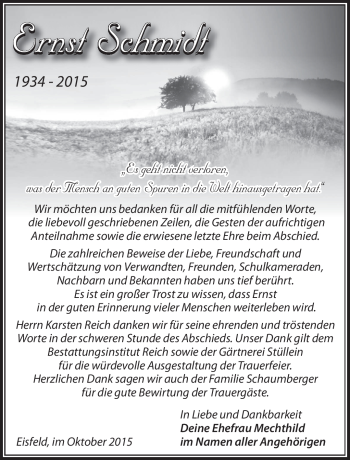 Traueranzeige von Ernst Schmidt von Südthüringer Presse