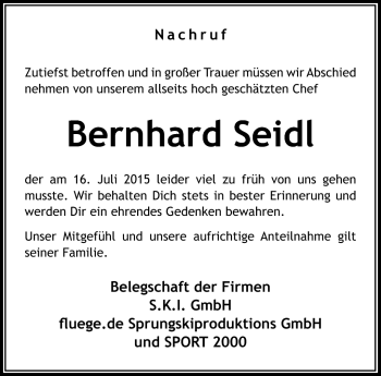 Traueranzeige von Bernhard Seidl von Südthüringer Presse