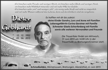 Traueranzeige von Dieter Gebhardt von Südthüringer Presse