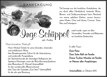 Traueranzeige von Inge Schüppel von Südthüringer Presse