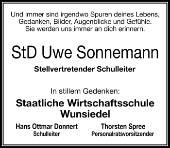 Traueranzeige von Uwe Sonnemann von Frankenpost