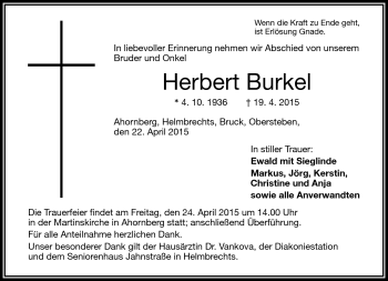 Traueranzeige von Herbert Burkel von Frankenpost