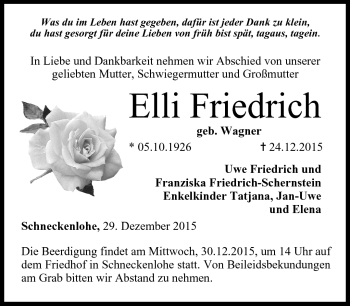 Traueranzeige von Elli Friedrich von Neue Presse Coburg