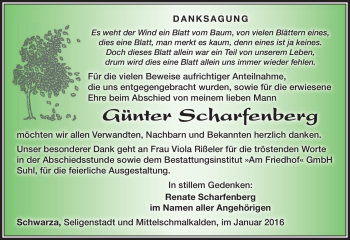 Traueranzeige von Günter Scharfenberg von Südthüringer Presse