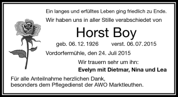 Traueranzeige von Horst Boy von Frankenpost